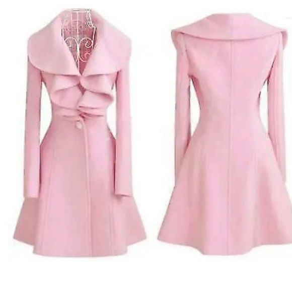 Houdiehua Jackets & Blazers - Pink Lolita 3/4 length jacket with lotus blossom collar wool viscose blend